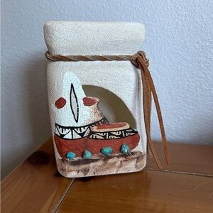 Southwest Art Signed Pottery Luminary With Turquoise Hand‎ Painted Tucson AZ